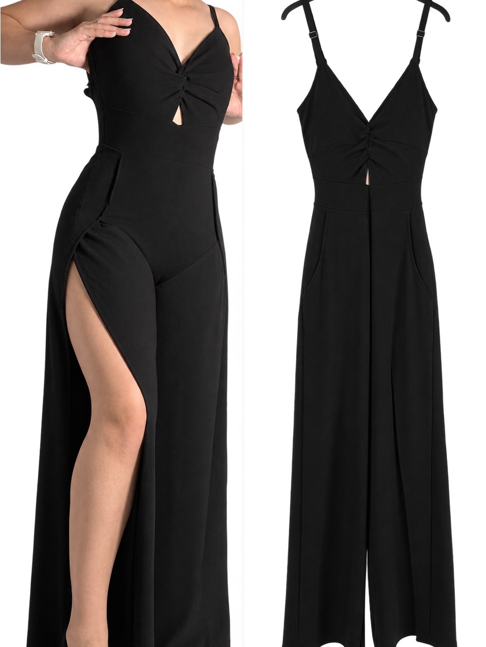 Sony Black Twisted Front High-Slit Wide-Leg Jumpsuit